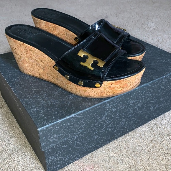 Tory Burch Shoes - Tory Burch Lowell Wedge Sandals Black